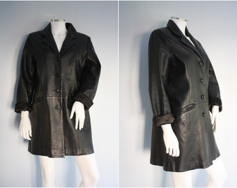 Cappotto vintage in VERA PELLE, GIACCA lunga in pelle nera