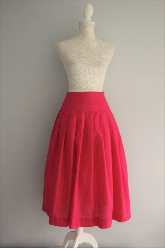 LAURA ASHLEY bright pink SKIRT,  high waisted lin… - image 2