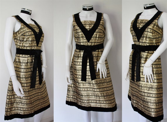 60s 70s JEAN VARON gold BROCADE metallic fabric ev