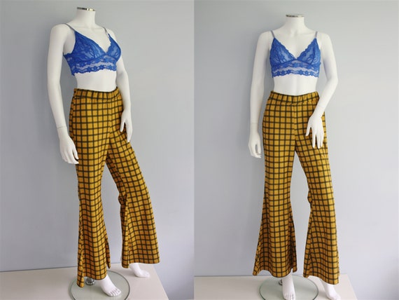 YELLOW checked FLARES, bell bottoms trousers, FLAR