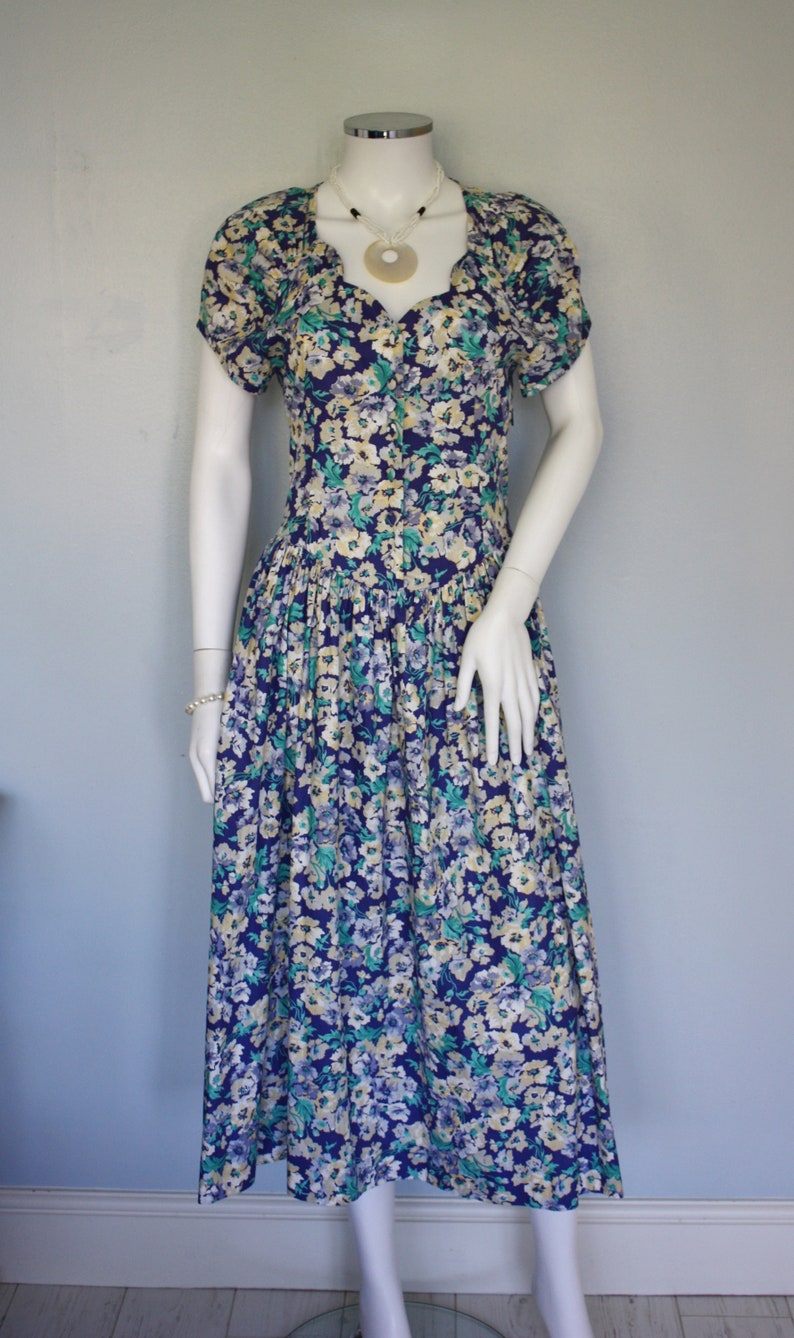 LAURA ASHLEY Dress Blue FLORAL Cotton Summer Dress Vintage - Etsy UK