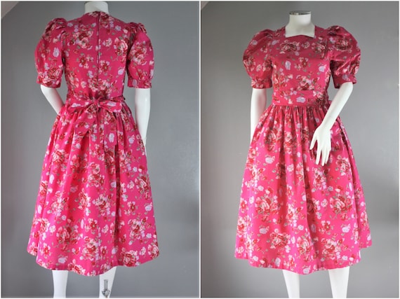 LAURA ASHLEY floral dress, bright pink COTTON even