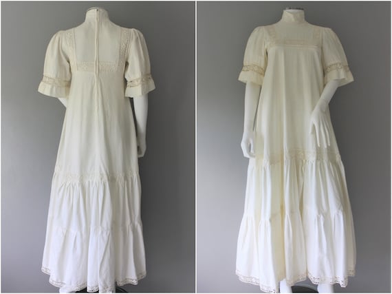 LAURA ASHLEY dress, 1960's cream cotton MAXI dres… - image 1