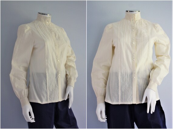 LAURA ASHLEY high neck cream cotton blouse , VICTO