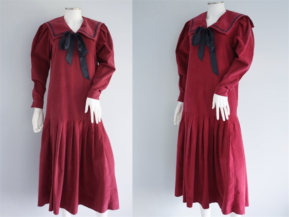 LAURA ASHLEY red SAILOR dress, ruby red cord / cor