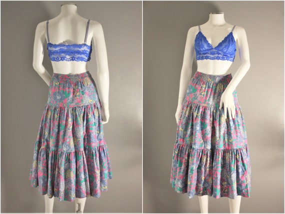 LAURA ASHLEY tiered cotton SKIRT, bright floral pe