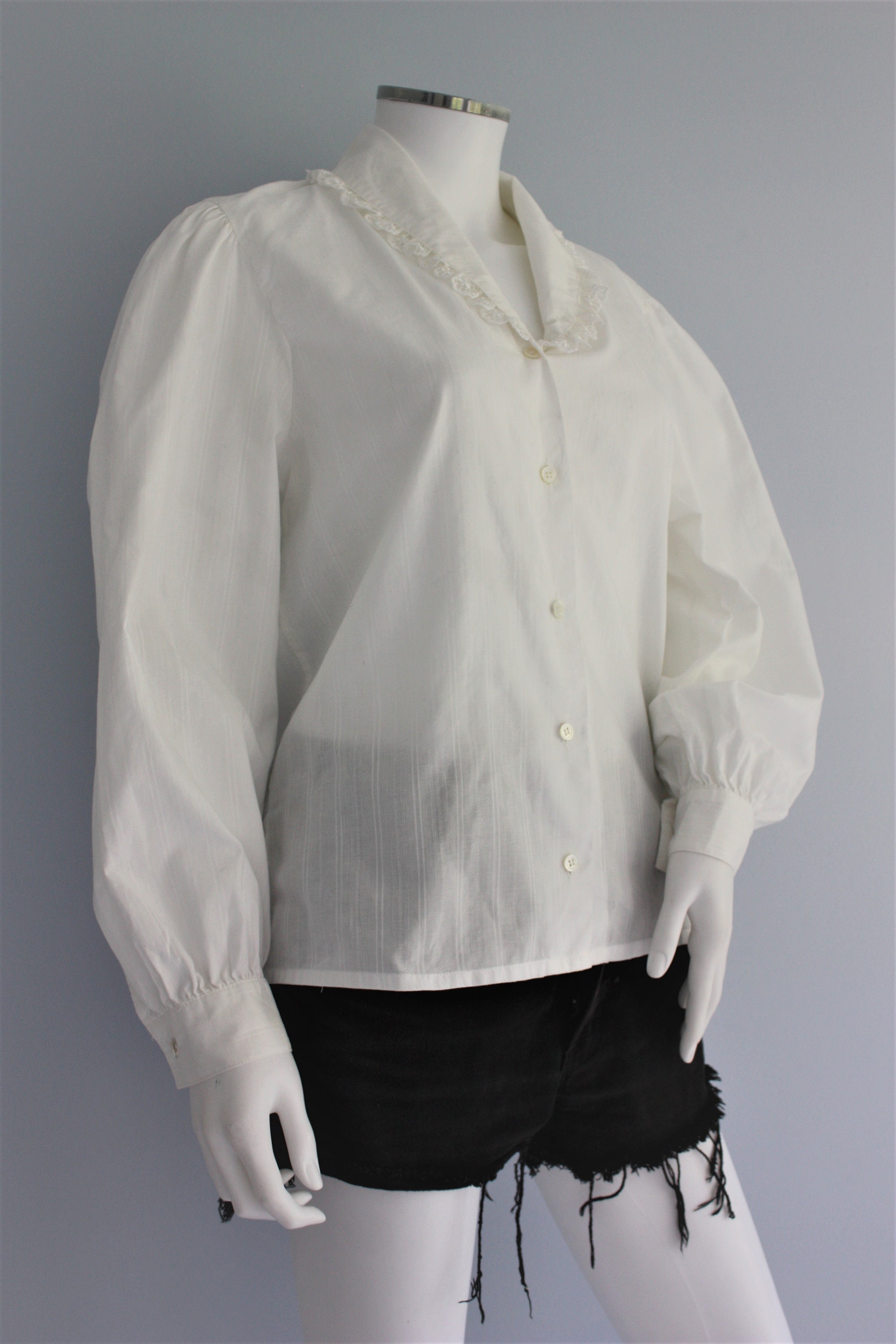 LAURA ASHLEY White Cotton Blouse PIRATE Style Shirt With Lace - Etsy UK