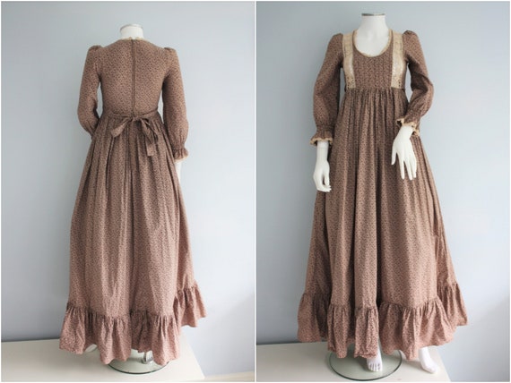70's LAURA ASHLEY brown floral MILKMAID dress , p
