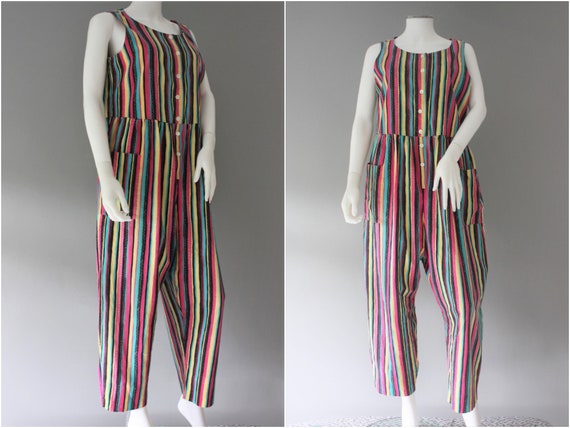 LAURA ASHLEY Jumpsuit Abstract Striped PLAYSUIT Cotton Romper Suit Large Size Overalls Dungarees Etsy