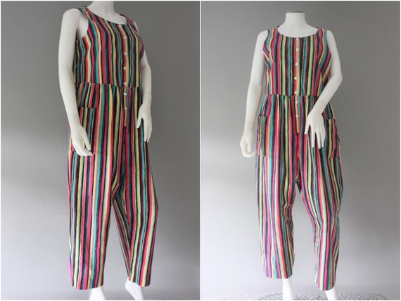 LAURA ASHLEY Jumpsuit, Abstract Striped PLAYSUIT, Cotton Romper