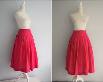LAURA ASHLEY bright pink SKIRT,  high waisted linen mix pleated skirt