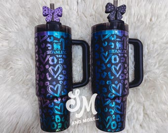 Hearts and Cheetah Custom Engraved Stanley | Gifts for her | Valentines | Stanley | Custom Tumbler | Engraved | Love | Wife | Girlfriend