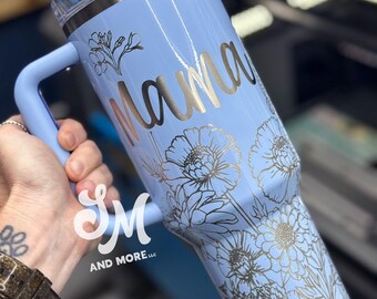 Butterflies and Wildflowers Engraved Stanley | Mama | Boho | Flowers | Gifts for Her | Mother | Birthday | Gypsy | Hippie | Butterfly