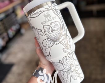 Magnolia Custom Engraved Stanley, Gifts for her, Flowers, Stanley, Custom Tumbler, Engraved, Mothers Day, Mom