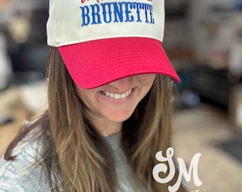 Red White and Brunette Hat | Trucker Hat Women | Cute Embroidered Hat | Snapback Hat | Preppy Hat | Beach Hat | Pool Hat | Patriotic Hat