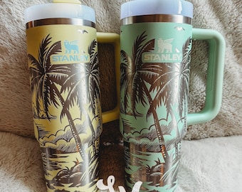 Beach Custom Engraved Stanley | Gifts for her | Summer | Stanley | Custom Tumbler | Engraved | Palm Tree | Sun | Tanlines