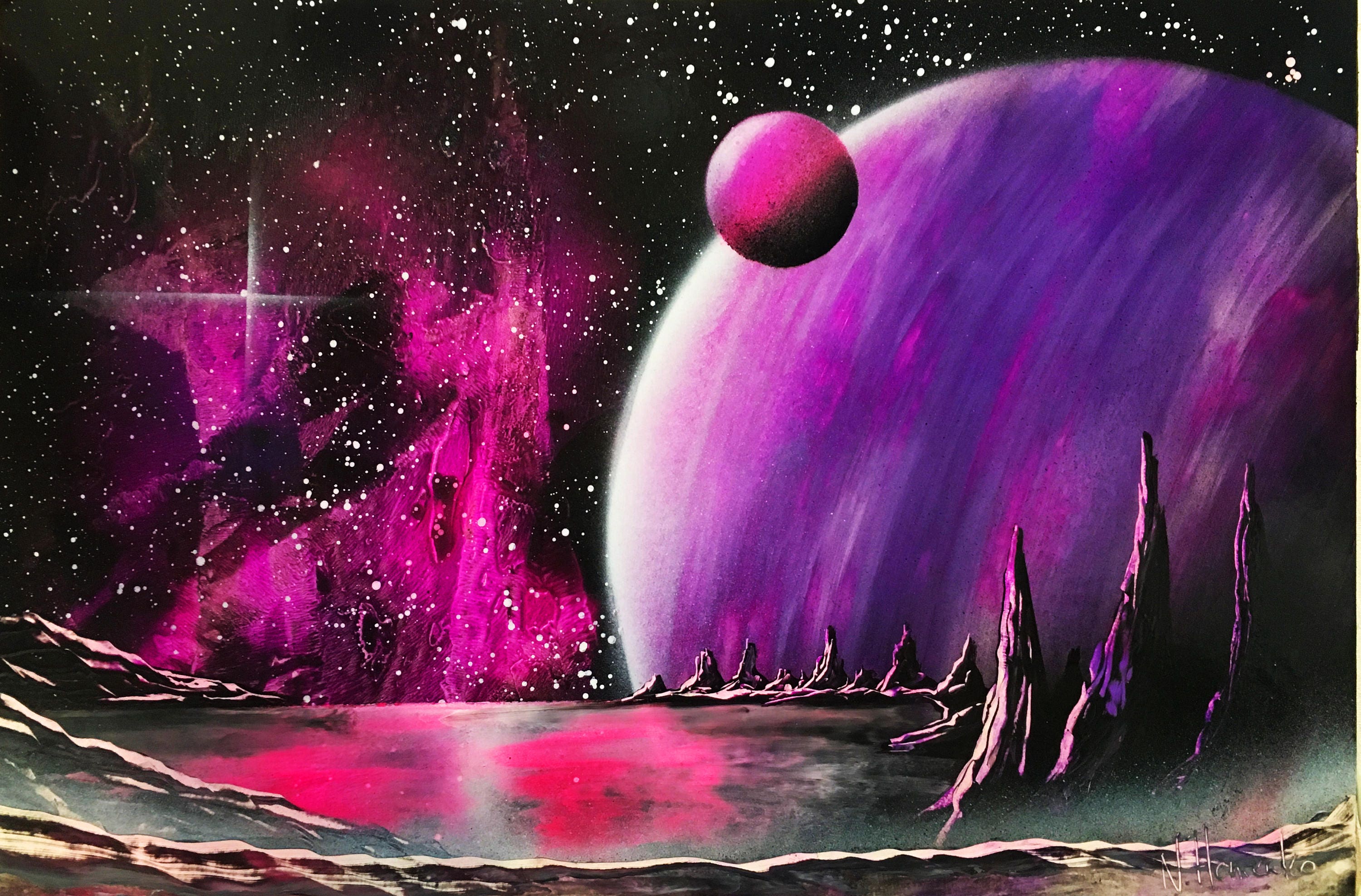 Spray paint  art Space  painting Giant planets Nebula art 