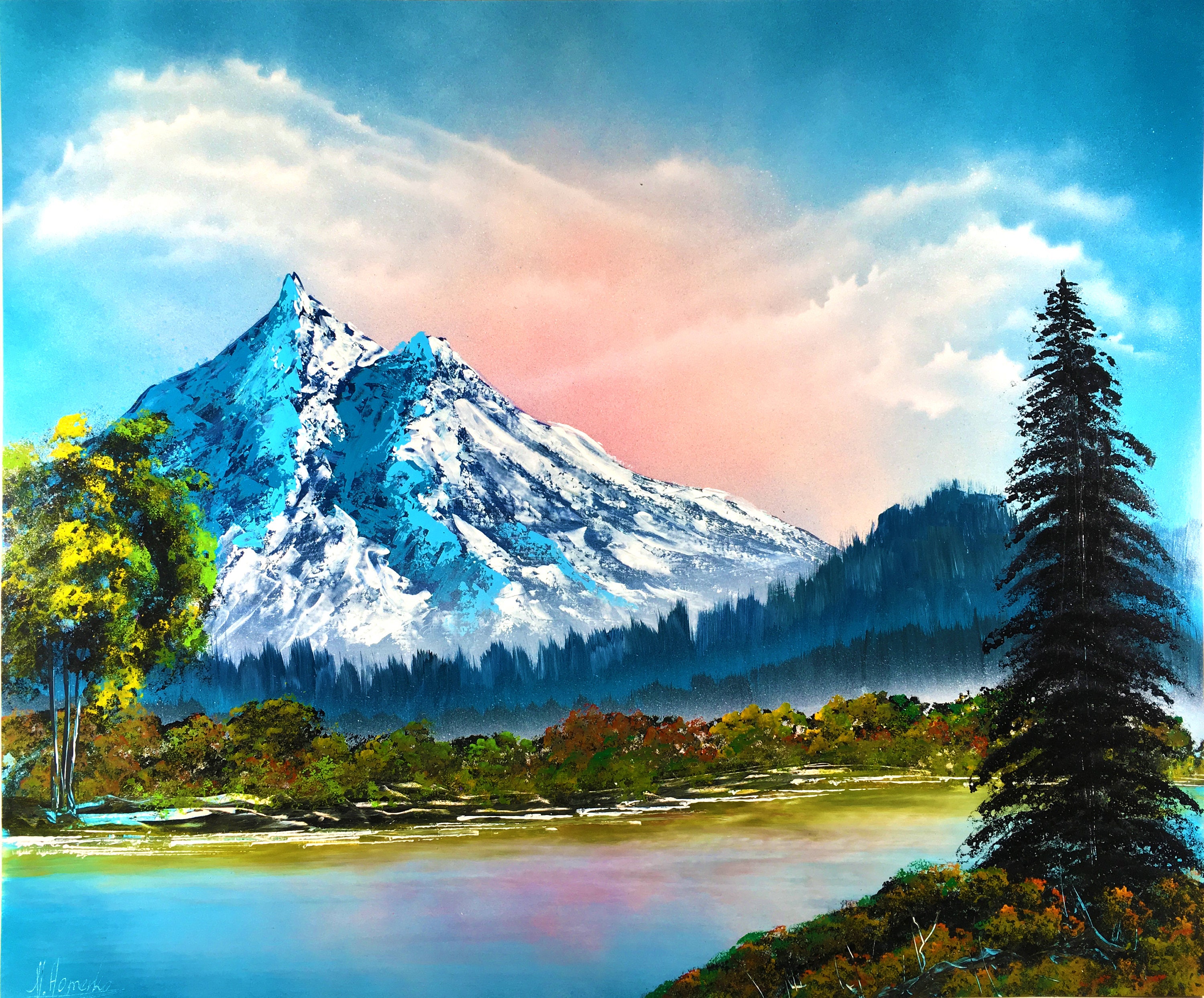 Mountain landscape painting Mountain painting cloud River ... Mountain landscape painting Mountain painting cloud River ...