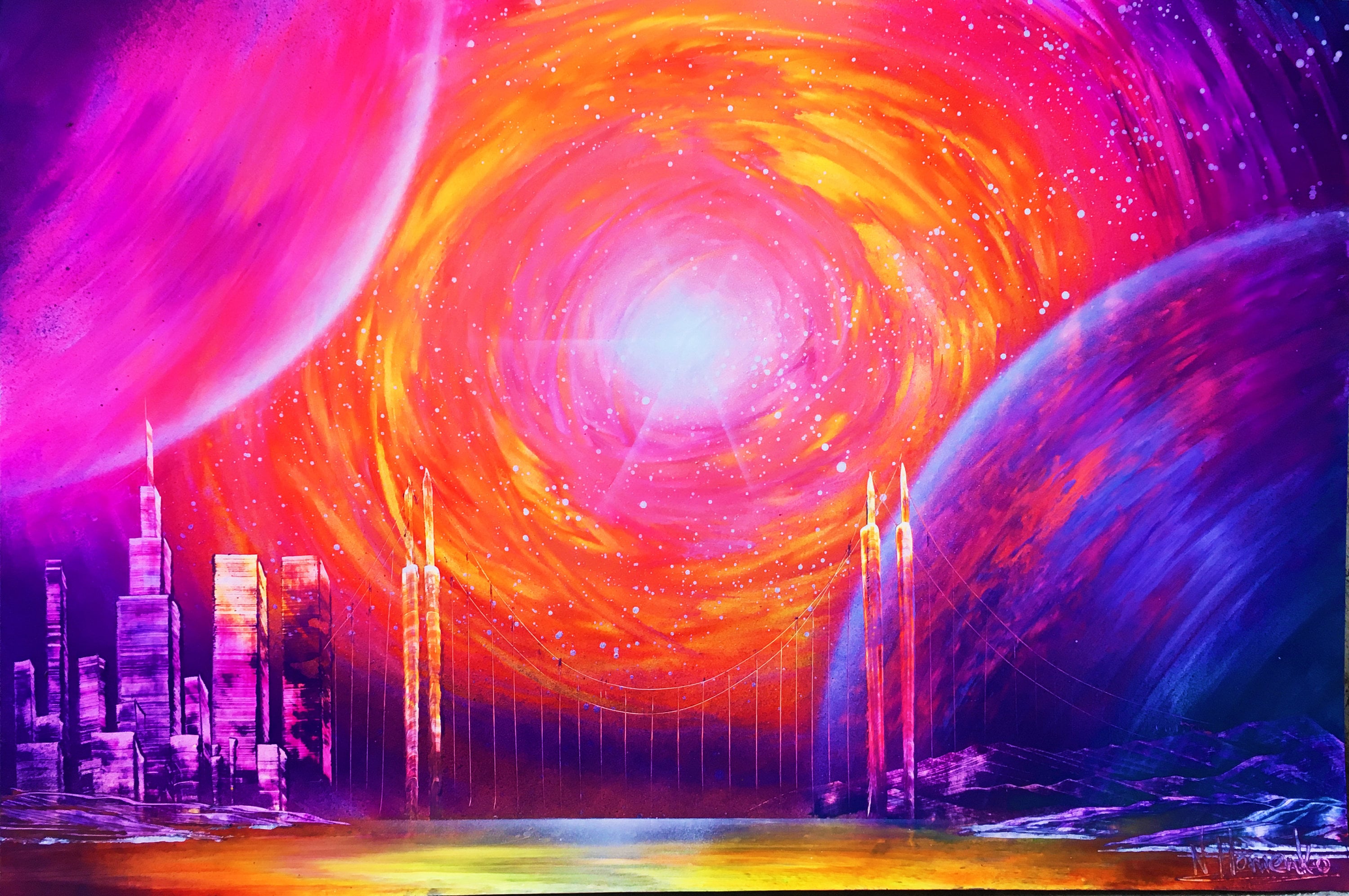 Spray paint art Acrylic painting Space art Bright stars New Etsy