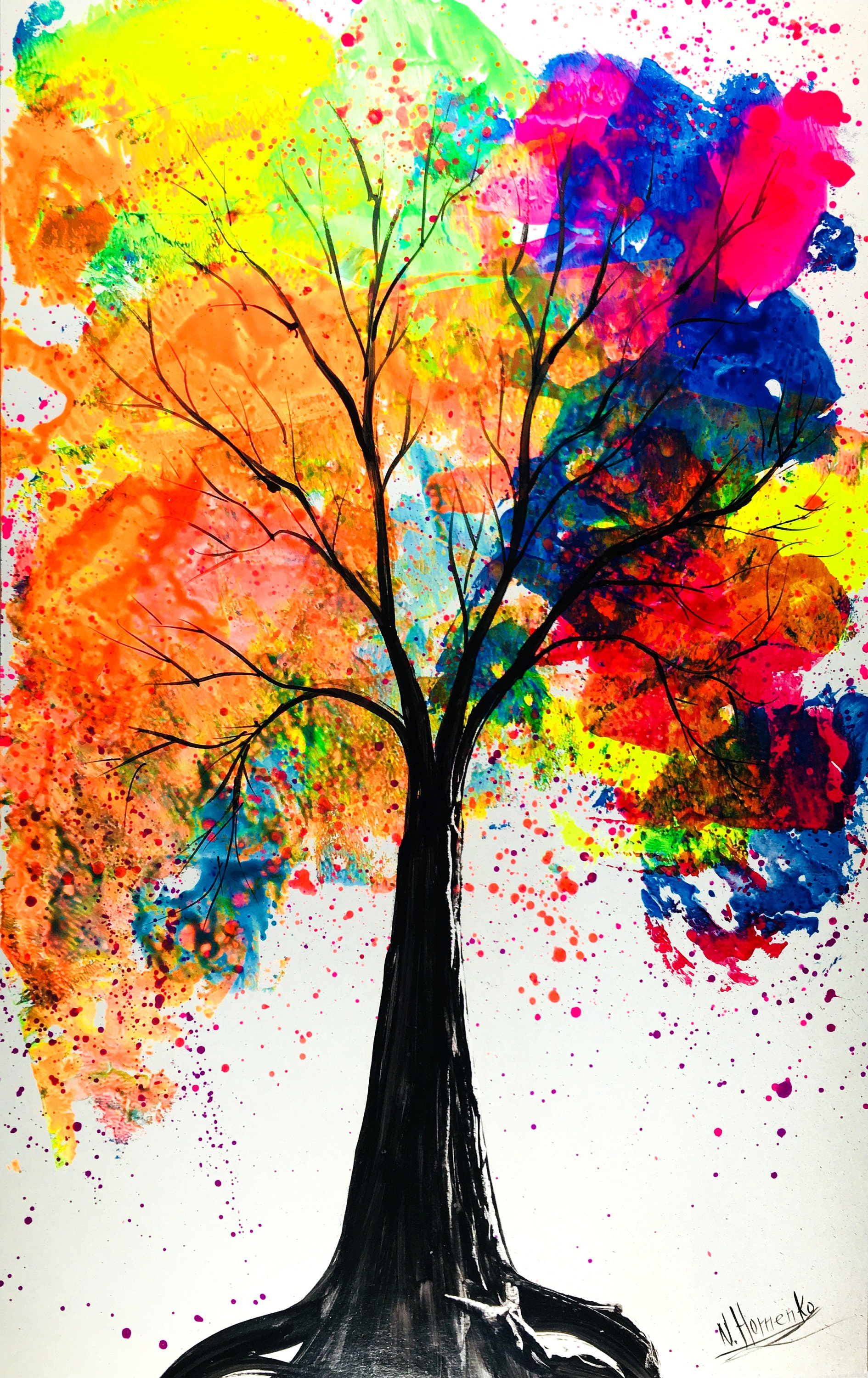 Bright tree painting Tree of life painting Tree wall decor ...