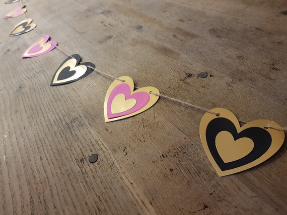 Pink Black And Gold Heart Bunting Valentines Day Garland Etsy
