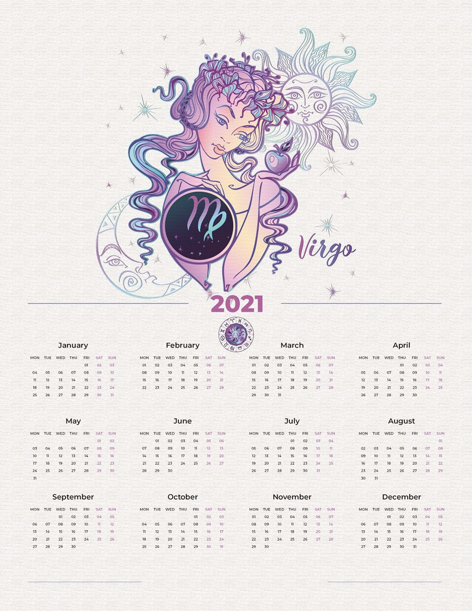 Virgo Zodiac Wall Calendar 2021 Etsy