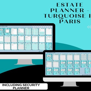 Estate & Final Wishes Planner Kit –Turquoise in Paris Printable, Security Info, Document Info, Estate Wishes, Digital File, Instant Download