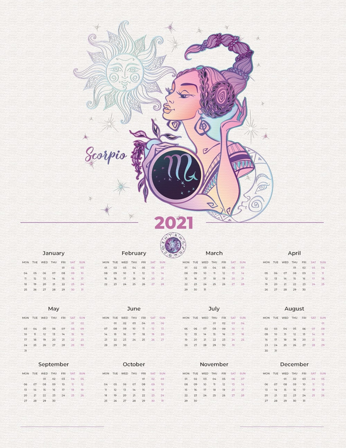 Scorpio Zodiac Wall Calendar 2021 Etsy