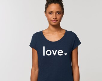 Love Slogan Organic Cotton Tee, Navy Slub T-shirt