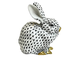 Herend Blue Fishnet Porcelain Bunny - Etsy