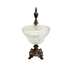 Crystal Candy Dish with Lid,  Vintage Pedestal Compote, Gift for Her, Hollywood Regency Decor, Trinket Holder