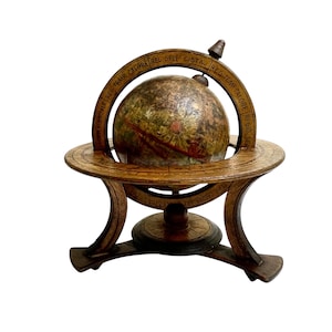 Vintage Zodiac Globe: Wood Stand Office Decor