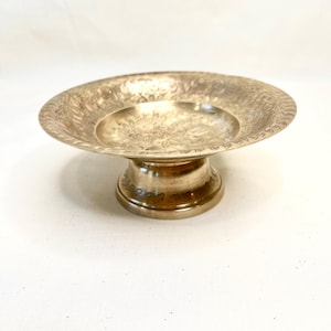 Vintage Brass Bowl: Engraved Footed Trinket Dish, Home Decor