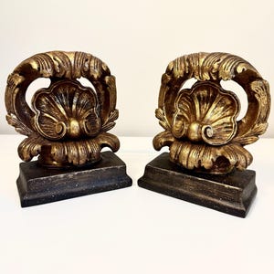 Vintage Gold Bookends: Scrolled Leaf Design