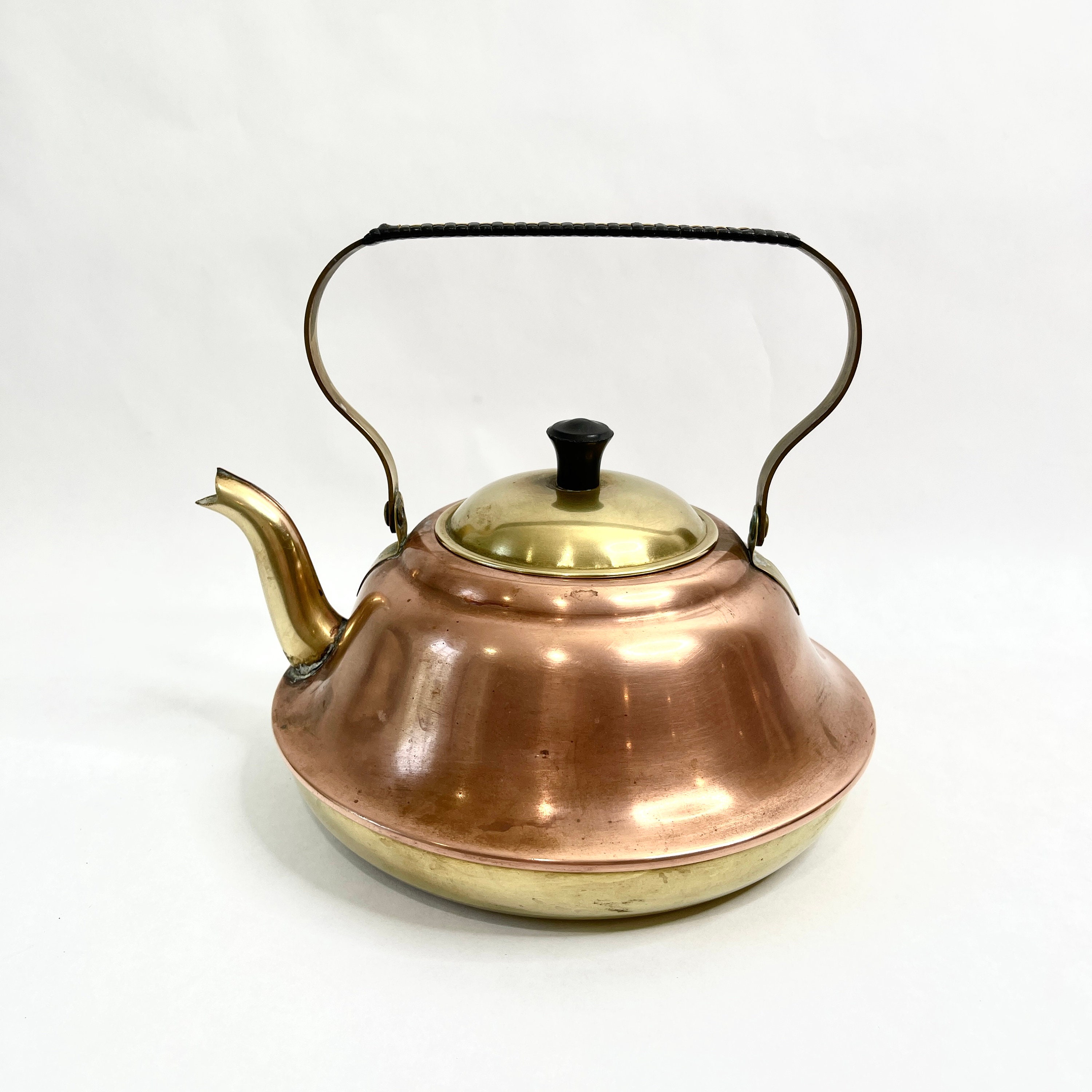 Copper Tea Kettle, Braided Handle, Made in Holland, Brass Copper Tea Kettle, Braided Handle, Made in Holland, Brass