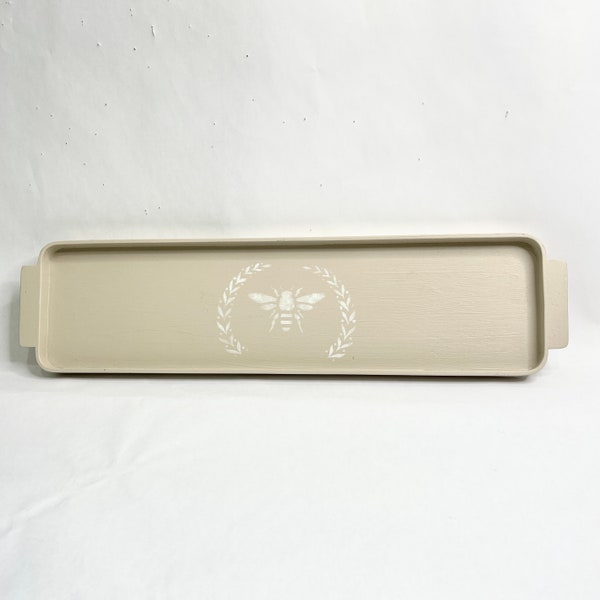 Wood Tray, Bee Design, Long Narrow Vintage Wood Tray, Honey Bee Decor, Centerpiece, Shelf Styling, Beekeeper Gift