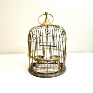 Brass Birdcage, Vintage Solid Brass Birdcage, Ornate Decorative Cage with Feed Dishes and Swing, Gift for Her, Gift for Him