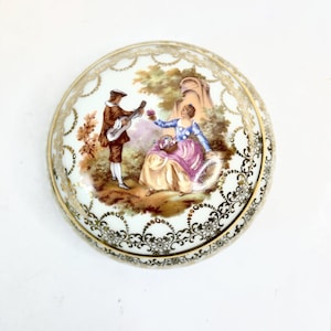 Vintage Limoges Porcelain Trinket Box: French Courting Scene Decor