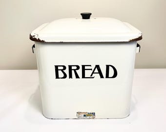 Vintage White Enamel Bread Box