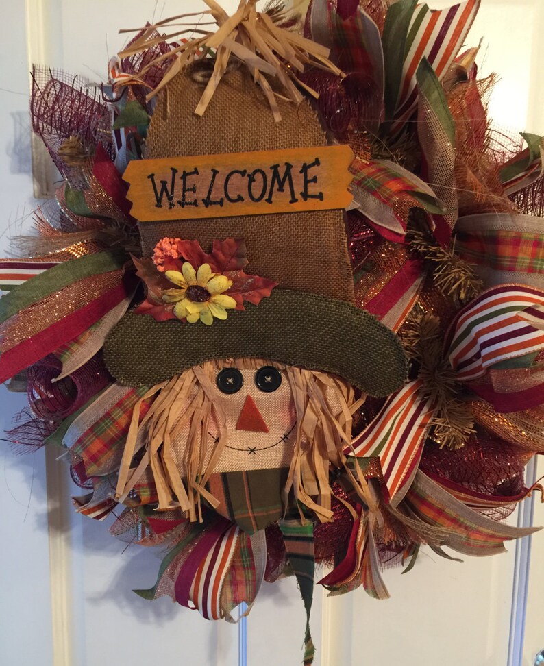 Fall wreath Fall ribbon wreath Scarecrow wreath Fall scarecrow wreath