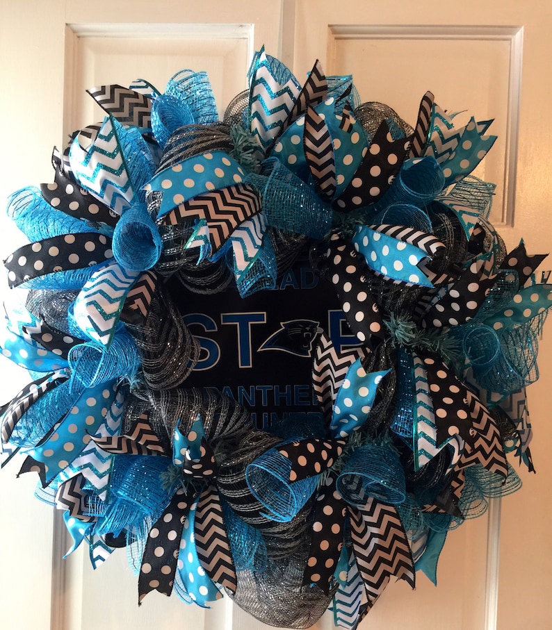 Carolina Panthers wreath Sports decor Panthers gifts Sports team wreath