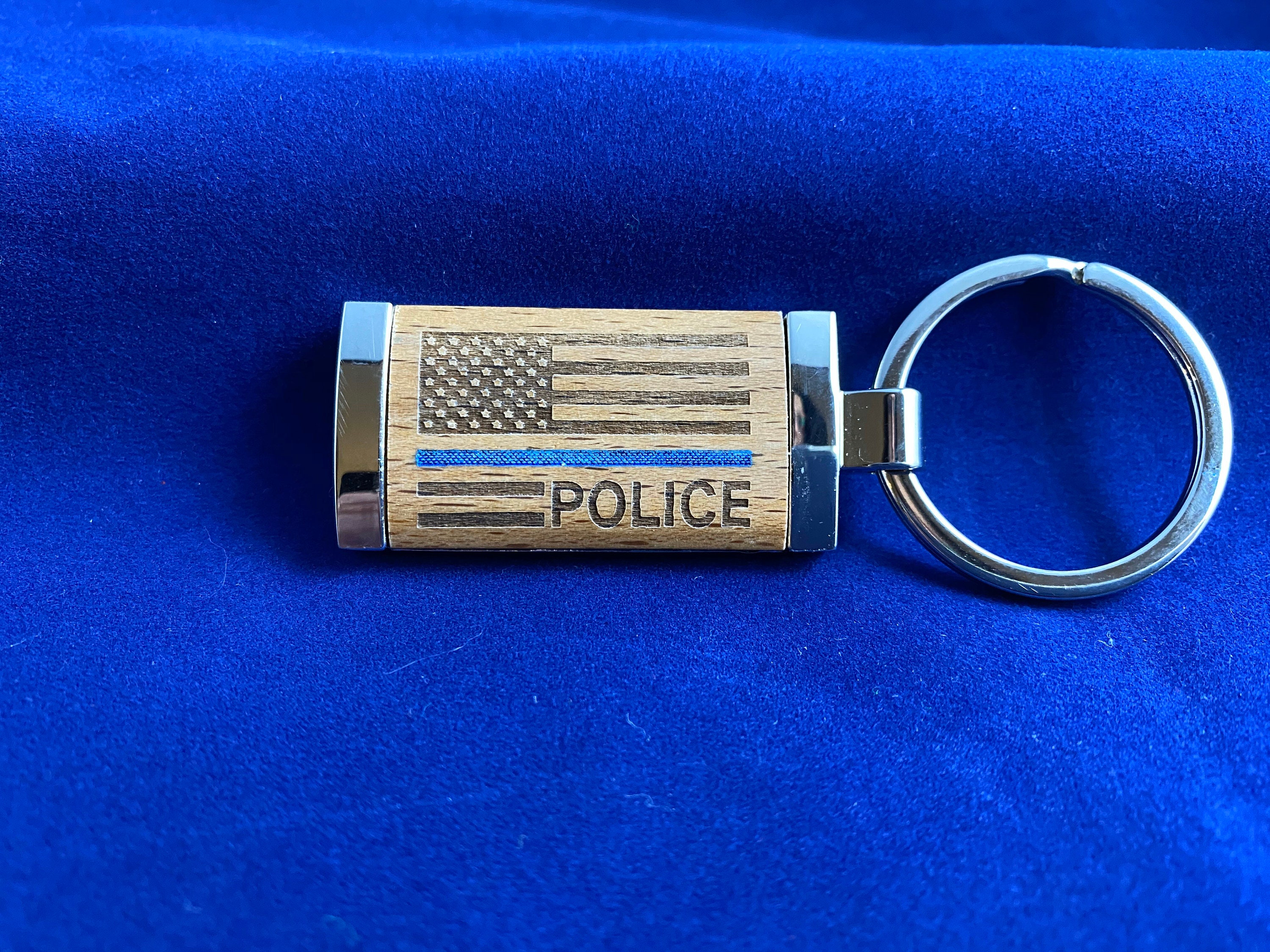 Thin Blue Line Keychain Etsy