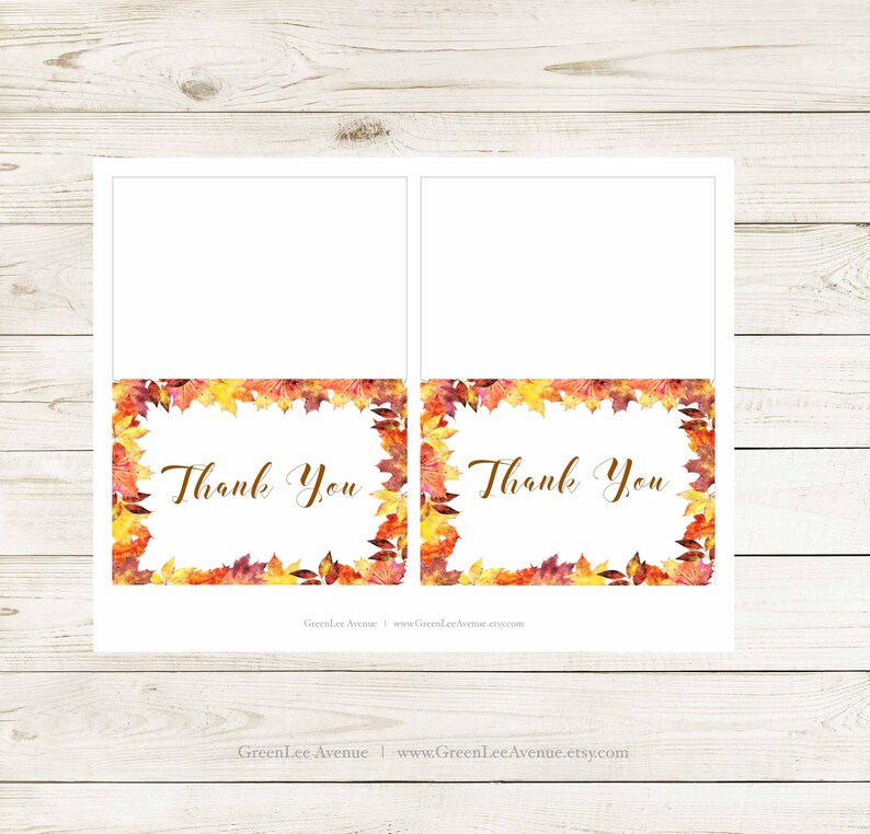 gla0028 Instant Download Autumn Leaves Thank You Cards Printable Orange Brown Maple Leaves