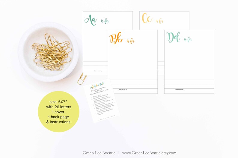 DIY ABC book printable raccoon rabbit gla0038 bear fox Forest Friends Alphabet Book Baby Shower Activity 5x7 Baby/'s First Alphabet Book