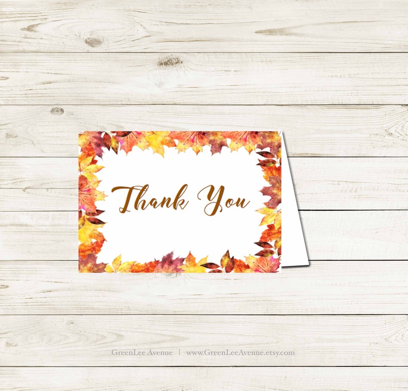 gla0028 Instant Download Autumn Leaves Thank You Cards Printable Orange Brown Maple Leaves