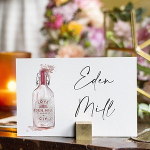 Gin, Whiskey & Champagne themed Table Numbers Wedding Centrepiece Table Names Seating Plan image 1