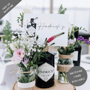 Gin, Whiskey & Champagne themed Table Numbers Wedding Centrepiece Table Names Seating Plan image 2