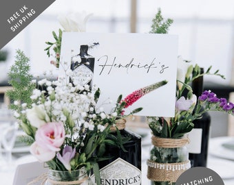 Gin, Whiskey & Champagne themed Table Numbers Wedding Centrepiece Table Names Seating Plan