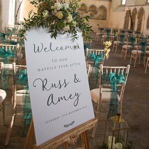 Letrero de bienvenida para boda en cartón pluma, póster personalizado rígido A1. Bienvenidos a nuestra boda.