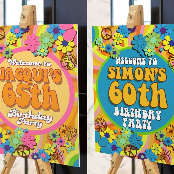 Personalised Hippy Party Sign Foamboard 1960's 1970's 60th Birthday